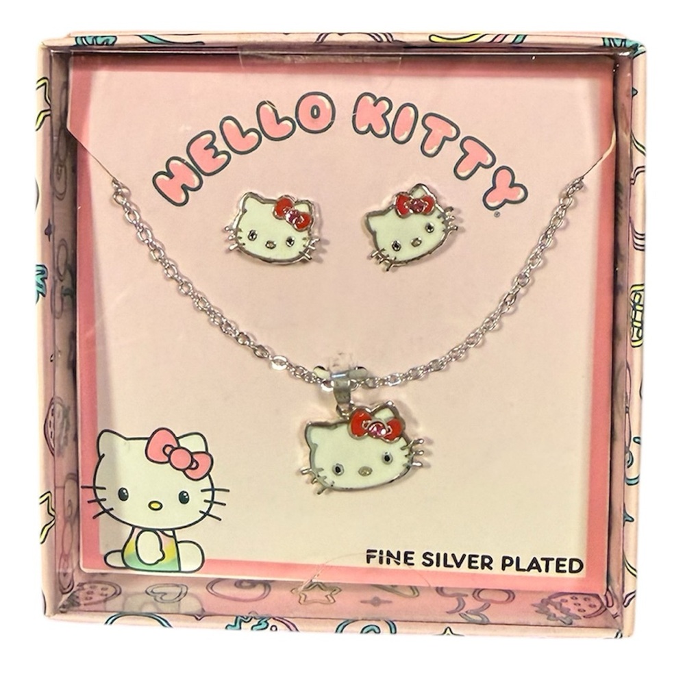 Hello Kitty Silver Plated Necklace & Earrings Boxed Set